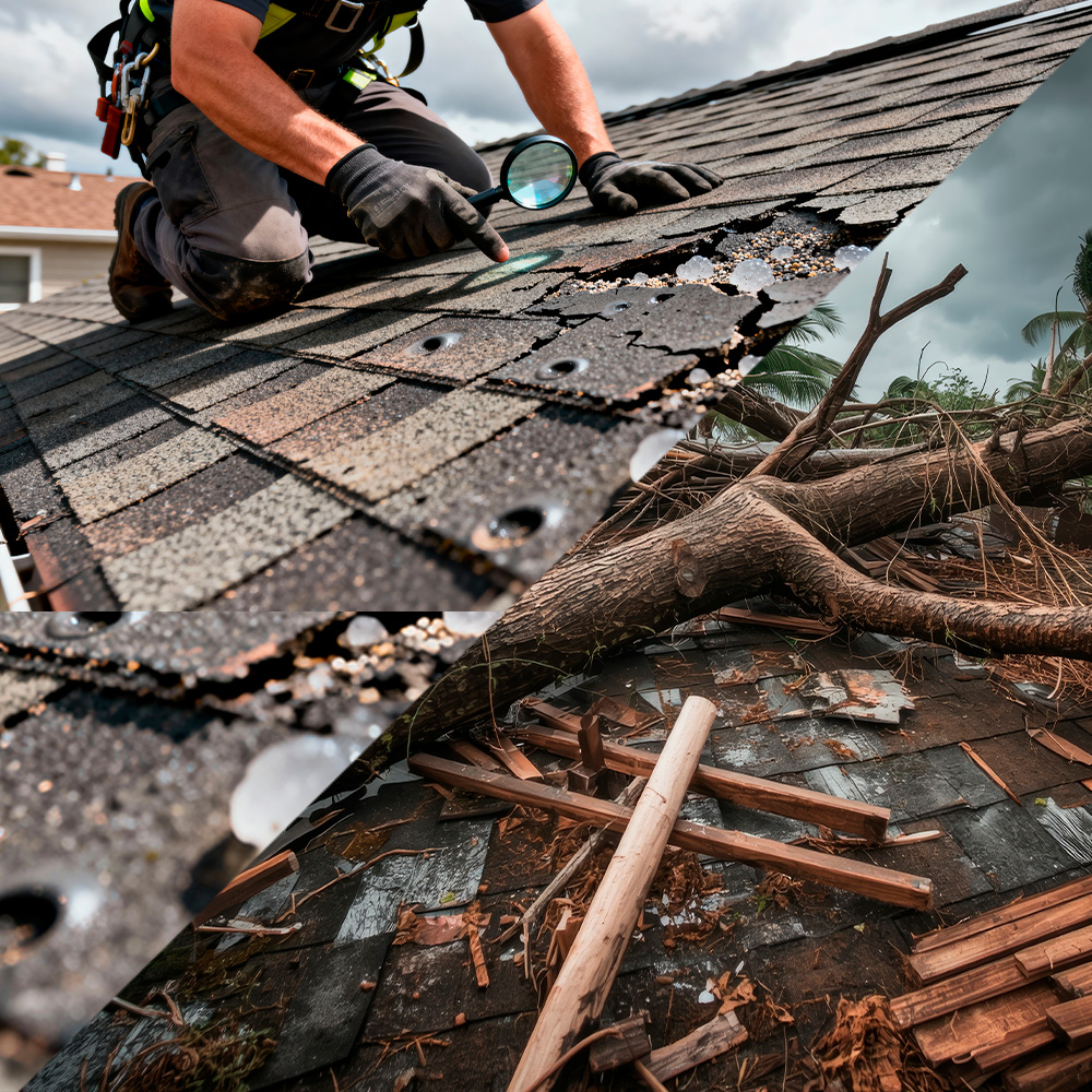 Damaged roof showing water leak